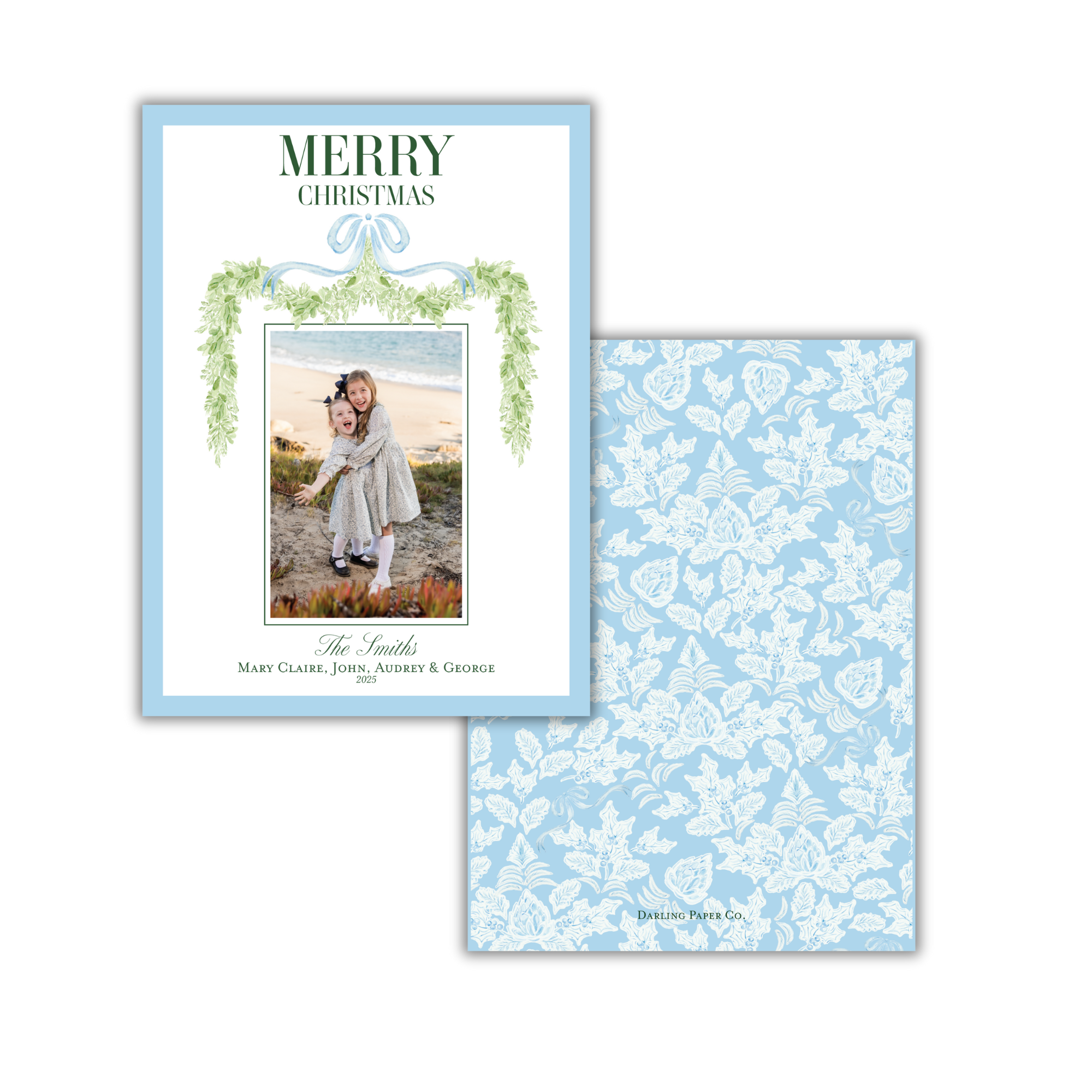 Light Blue Garland Holiday Card