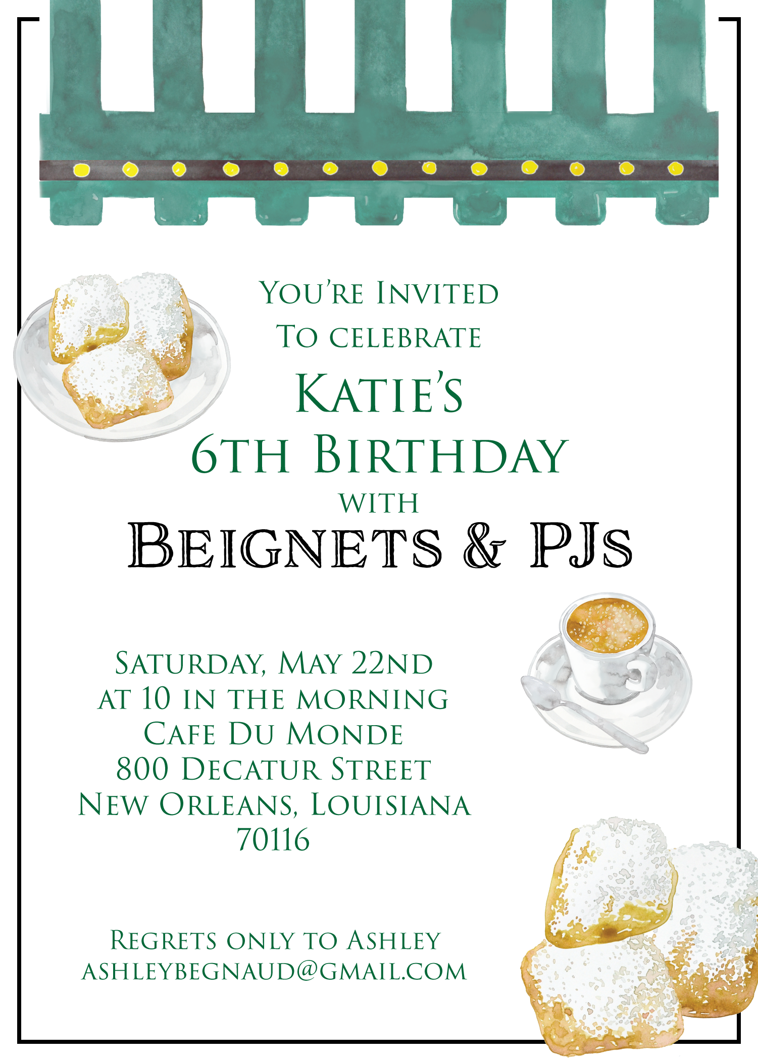 Beignets & PJ Birthday Invitation