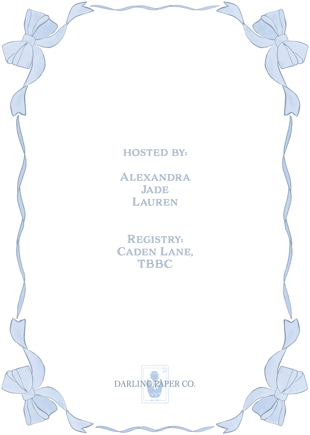 Blue Bow Baby Shower Invitation