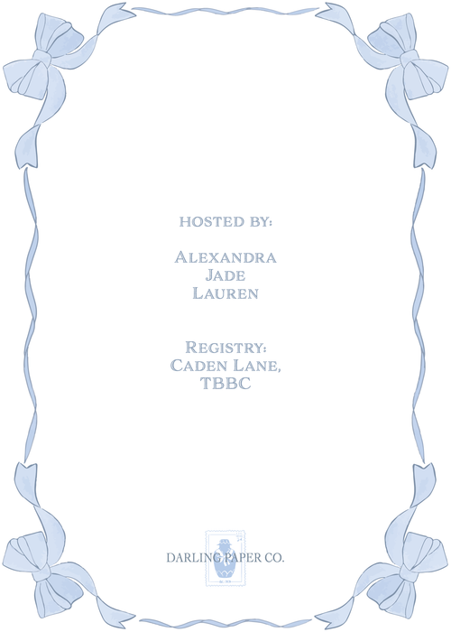 Blue Bow Baby Shower Invitation