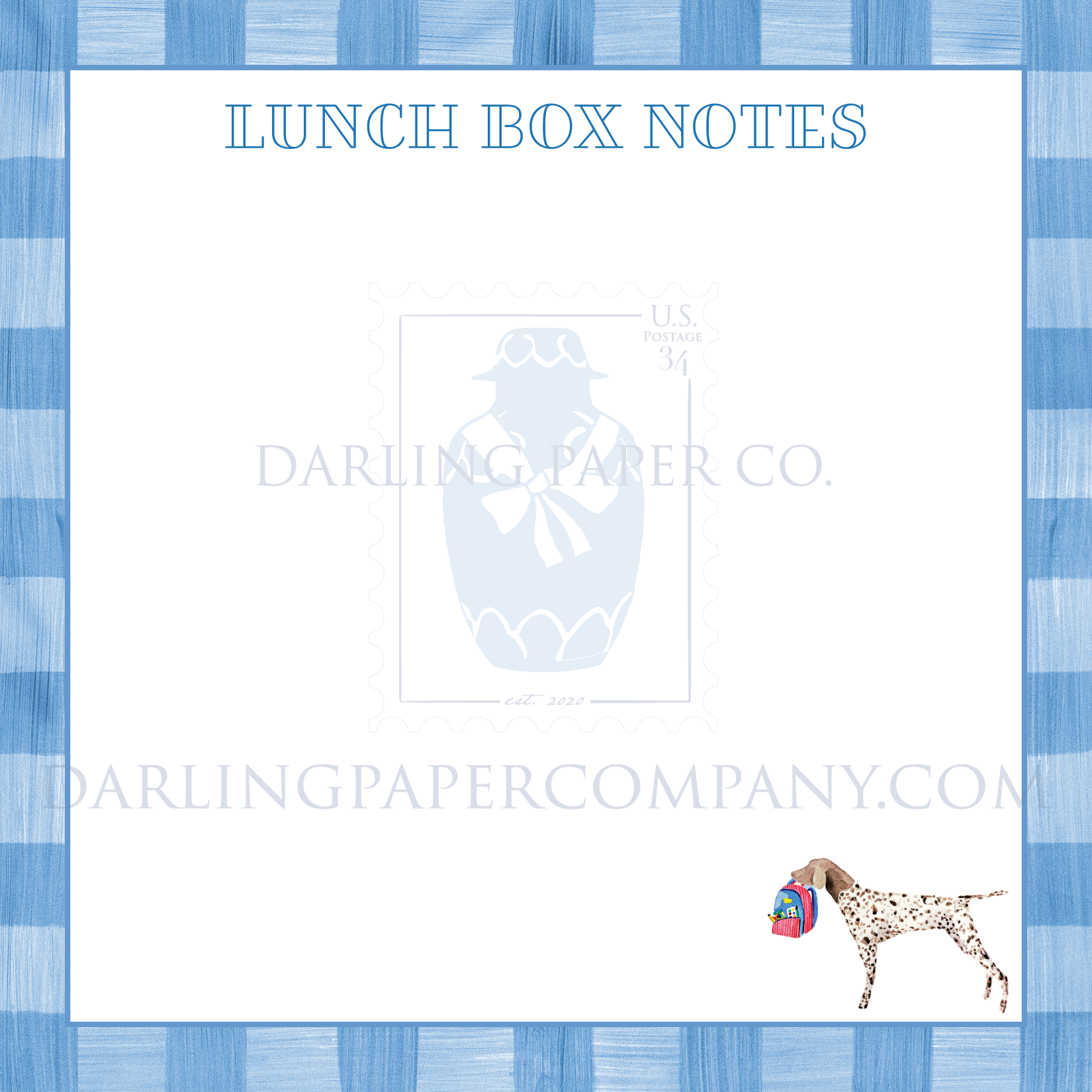 Dog Gingham Lunch Box Notes