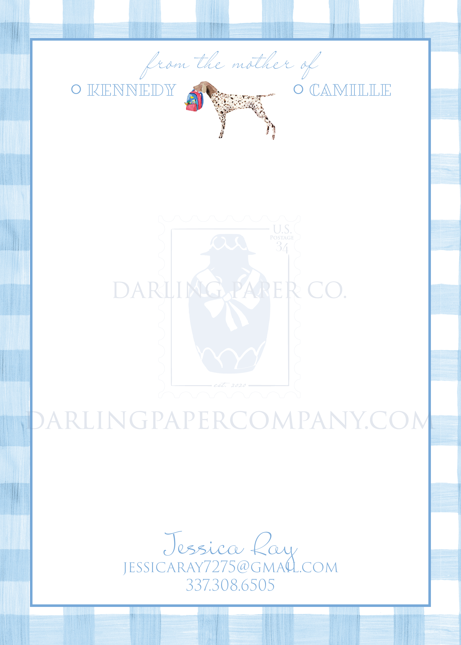 Blue Gingham Mother of Notepad