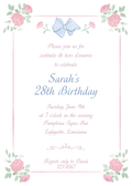 Pink Roses and Blue Bows Birthday Invitation
