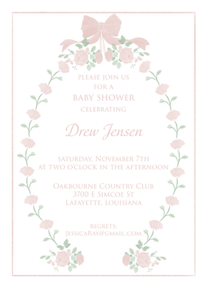 Pink Roses & Ribbons Baby Shower Invitation