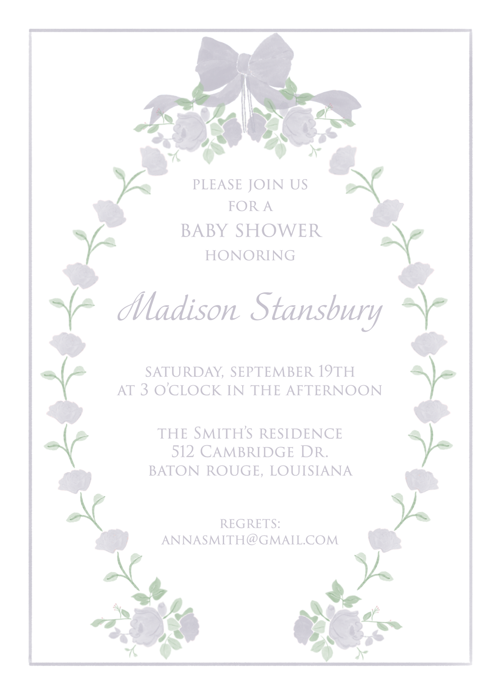 Pink Roses & Ribbons Baby Shower Invitation