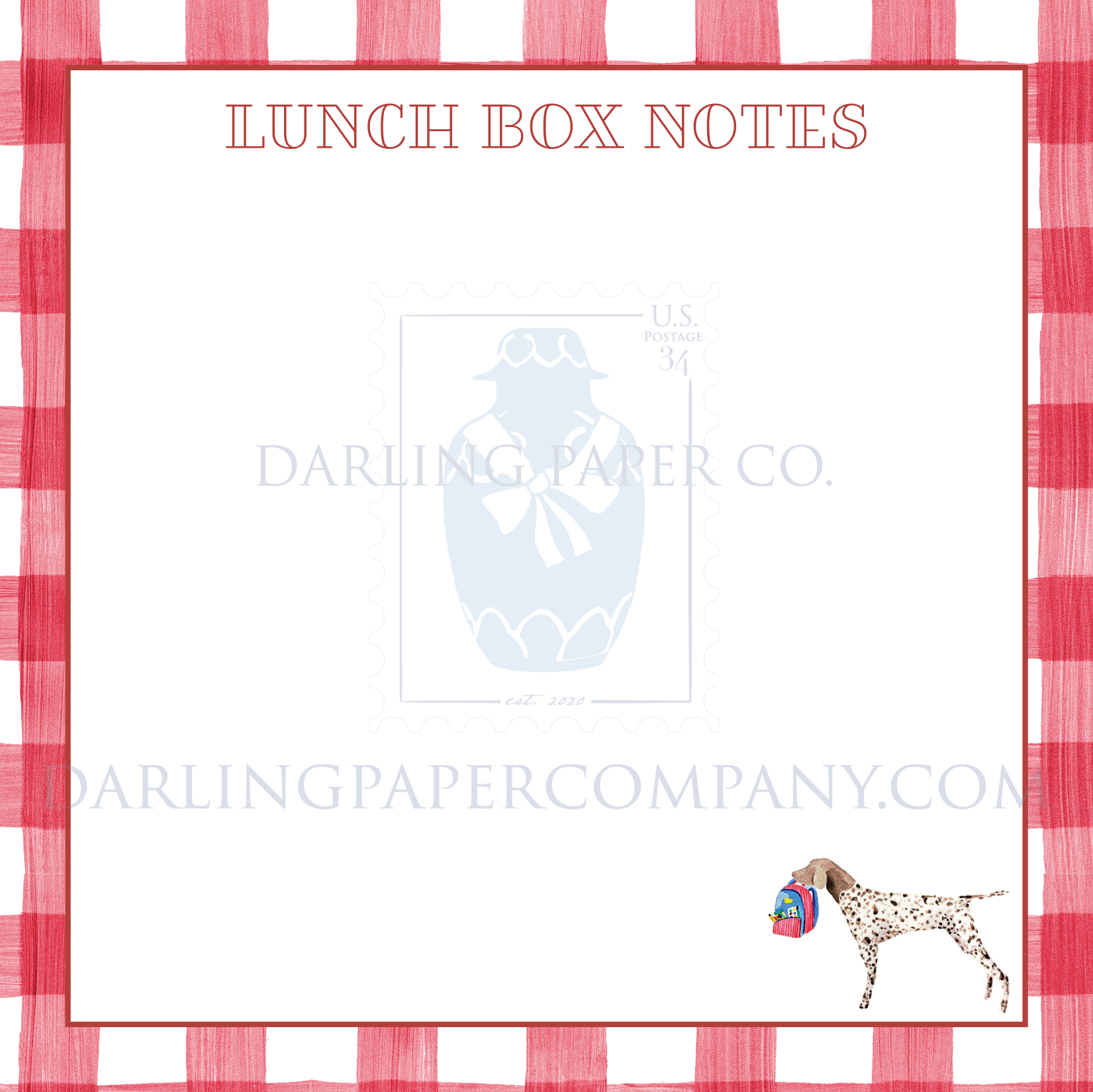 Dog Gingham Lunch Box Notes
