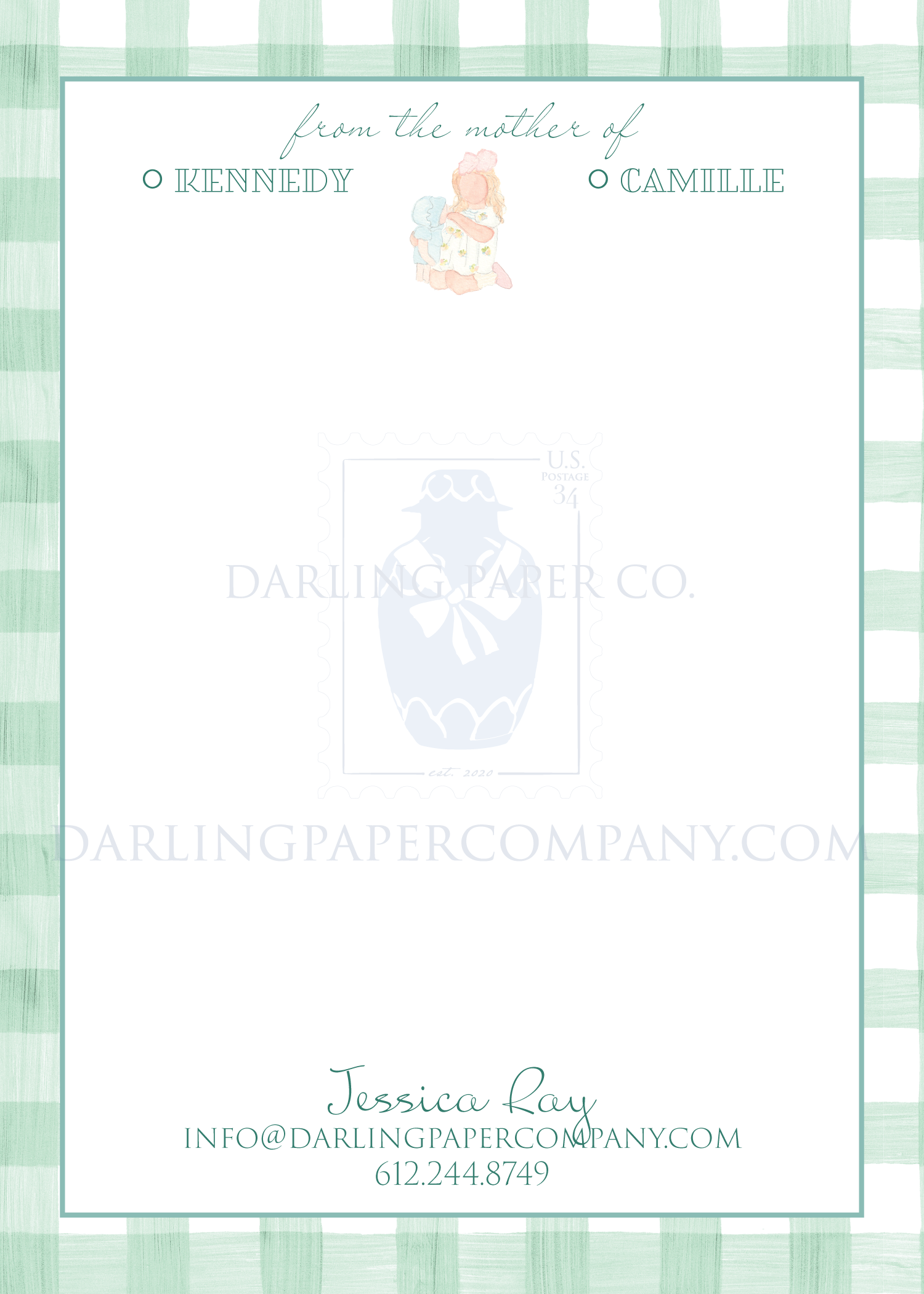 Sage Gingham Mother of Notepad